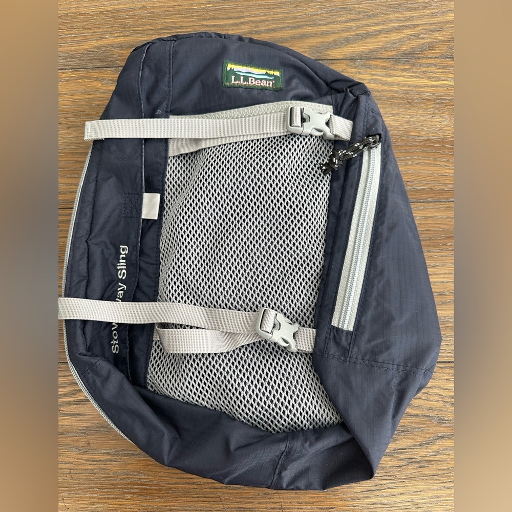 L.L. Bean Blue and Gray adjustable  Stowaway Sling Backpack